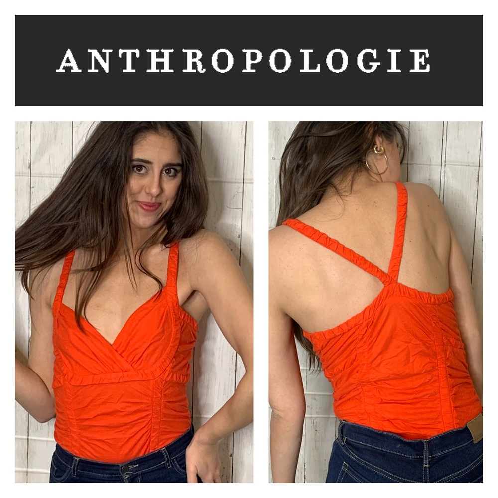 Anthropologie Deletta Orange Scrunch Tank SMALL